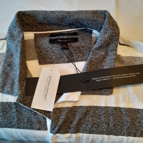 Banana Republic men's Polo size XXL Gray and White Striped - Picture 4 of 7